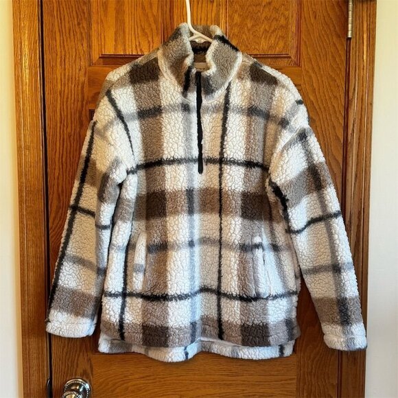 Thread & Supply Women's Plaid Sherpa Quarter Zip Jacket Size M - Picture 1 of 5